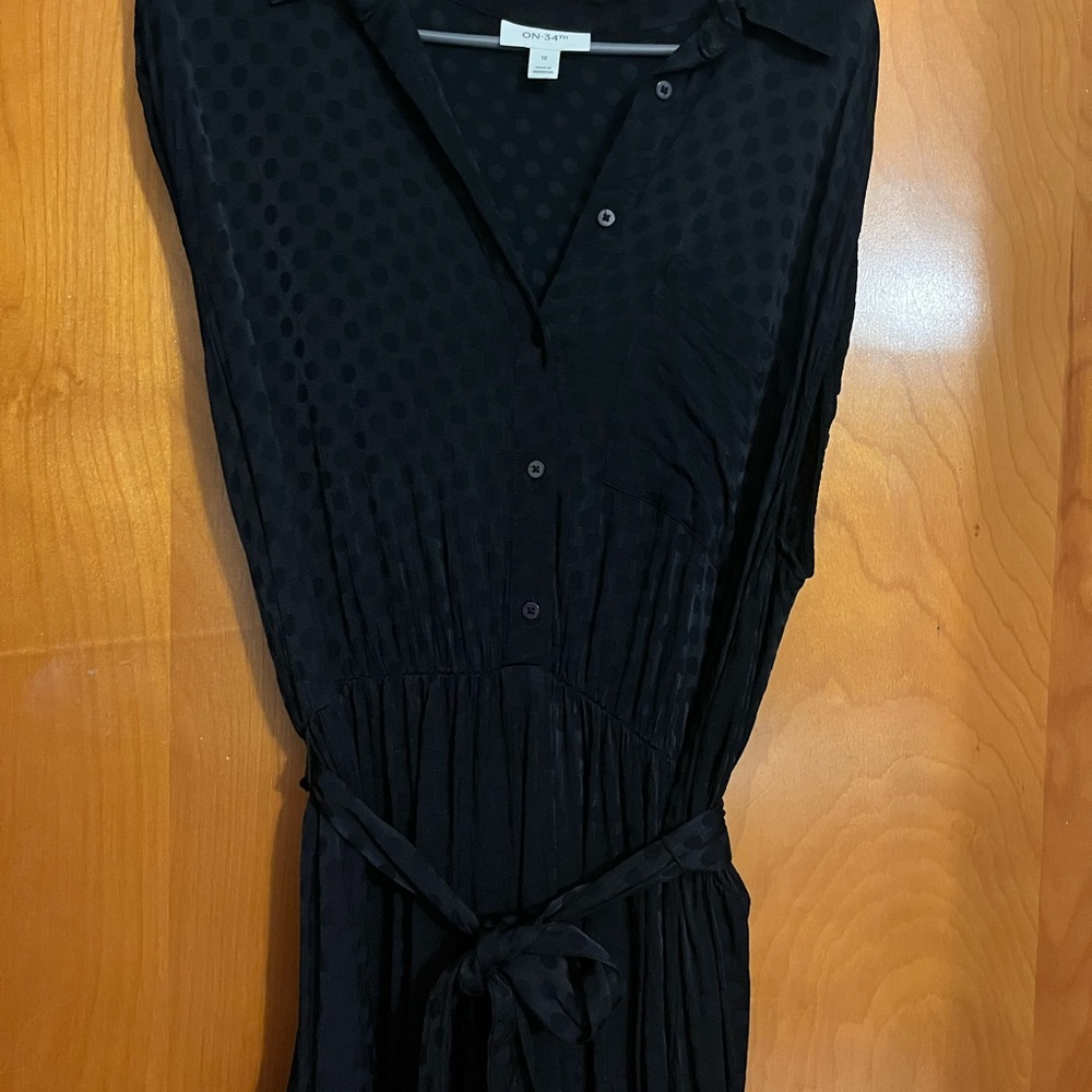 ON 34th Black Maxi Shirt Dress with Tie Waist